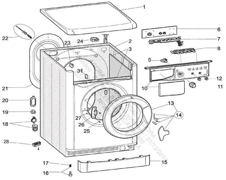 vue éclatée d'un lave-linge
