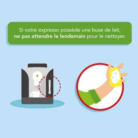 Nettoyer sans attendre après chaque utilisation la buse de lait d'une machine à expresso