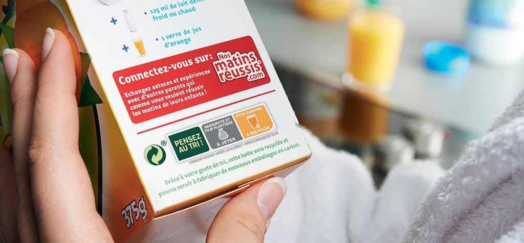 Indications pour bien trier imprimées sur le packaging d'un produit